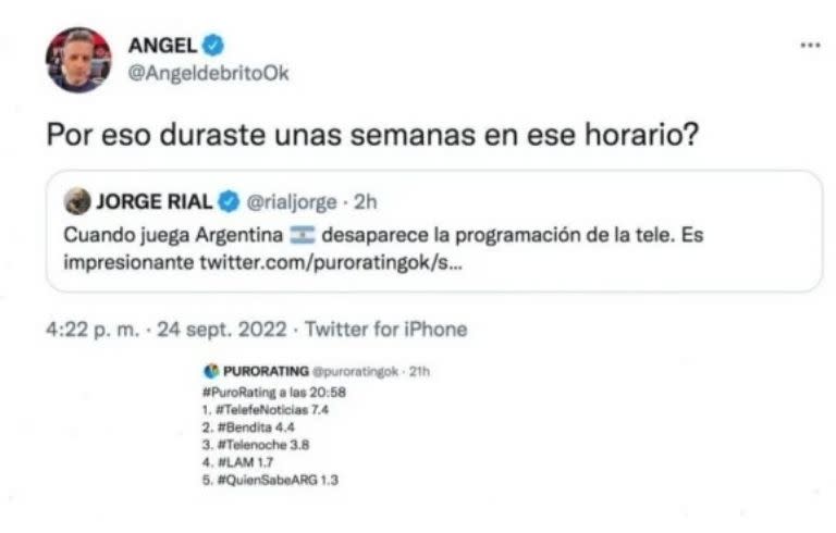 Tuit de Ángel de Brito contra Jorge Rial.