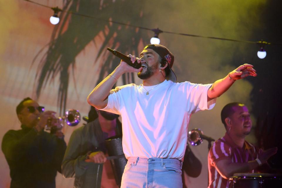 Bad Bunny performs during the 65th Annual Grammy Awards.