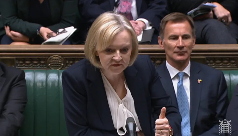 Prime Minister Liz Truss speaks during Prime Minister&#39;s Questions in the House of Commons, London. (Photo by House of Commons/PA Images via Getty Images)