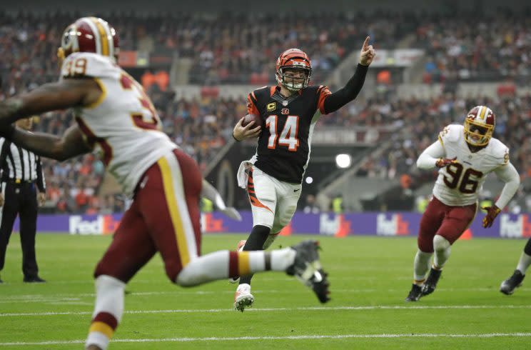 Andy Dalton and the Cincinnati Bengals played a tie against Washington in London this season (AP)