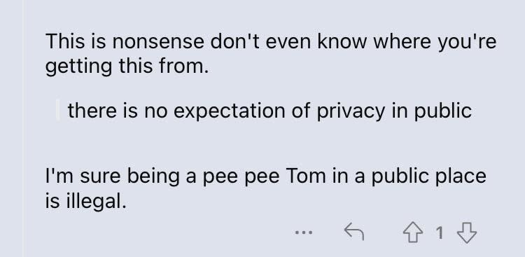 "I'm sure being a pee pee Tom in a public place is illegal."