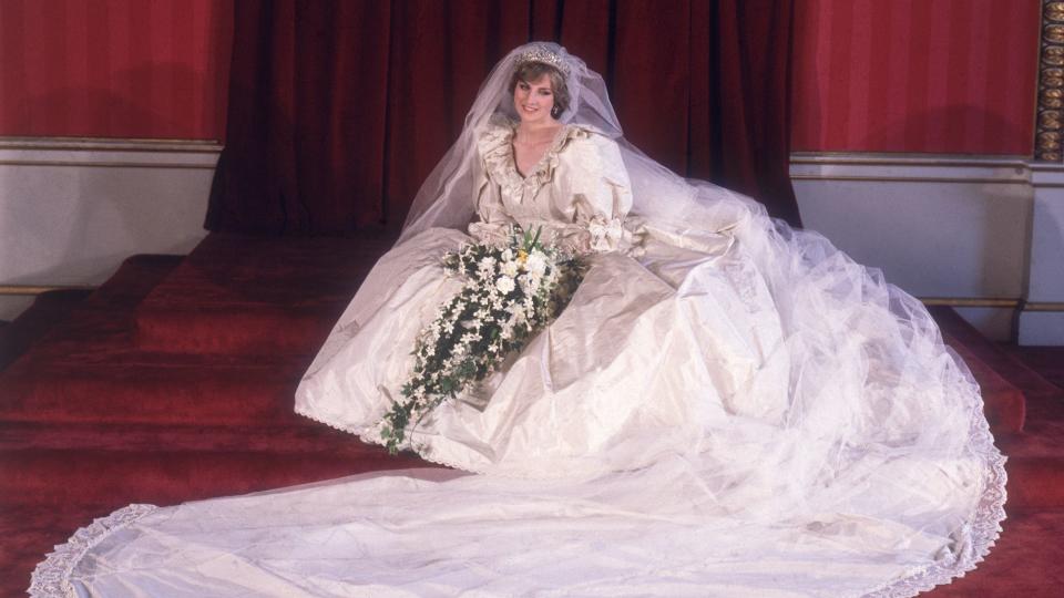 Lady Diana Spencer (1961 - 1997) in her wedding dress designed by David and Elizabeth Emanuel