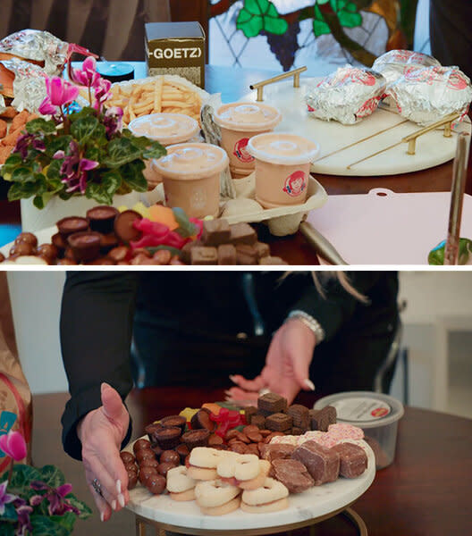 Heather Gay's food for Lisa Barlow's visit to her home including Wendy's and candy.