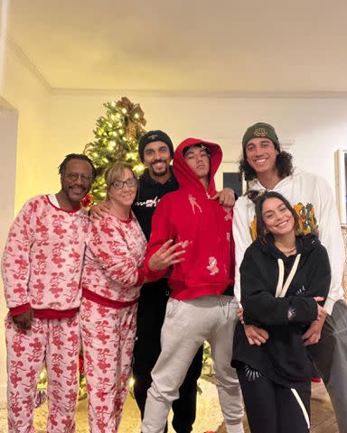 <p>Cole Tucker Instagram</p> Jackie, Erin, Quinn, Carson and Cole Tucker with his wife Vanessa Hudgens celebrating Christmas in 2021