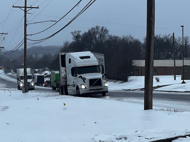 A truck is stuck on Stateline Road