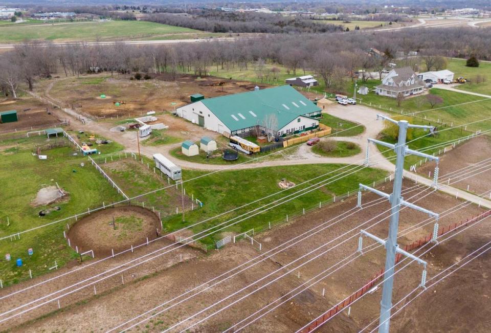 Scores of trees were felled on properties along 95th Street in De Soto, such as Janssen Stables, left, and on the property of Kameron and Darcey Klein, right, to make way for a string of 100-foot power poles.