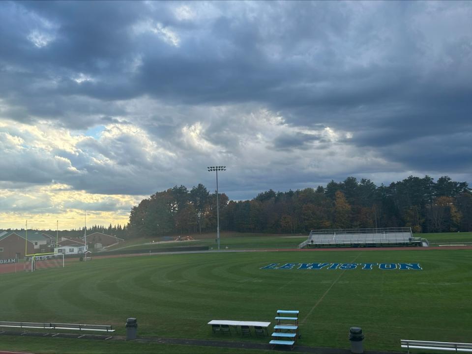 Communities throughout Maine were rallying to support Lewiston, equally shocked that a mass shooting had been brought to the doorstep of the quiet state; 30 miles away in Windham, the high school, painted its field in Lewiston colors and at least one restaurant was offering free meals to first responders (Andrea Blanco)