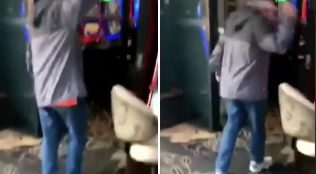 A man has been charged after allegedly destroying pokie machines with a meat cleaver. Photo: 7 News