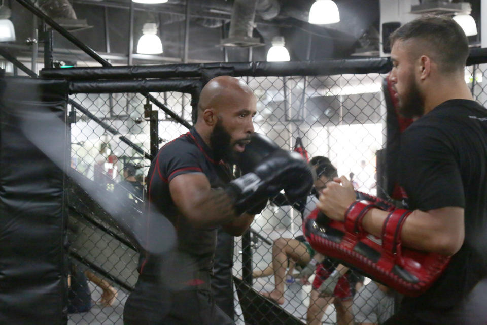 Mixed martial arts star Demetrious Johnson in training at Evolve MMA in preparation for his ONE Championship: Dawn of Heroes fight in Manila on 2 August. (PHOTO: Dhany Osman/Yahoo News Singapore)