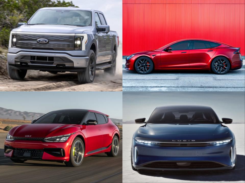 The Ford F-150 Lightning, Tesla Model S, Kia EV6, and Lucid Air.