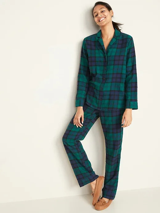 Patterned Flannel Pajama Set