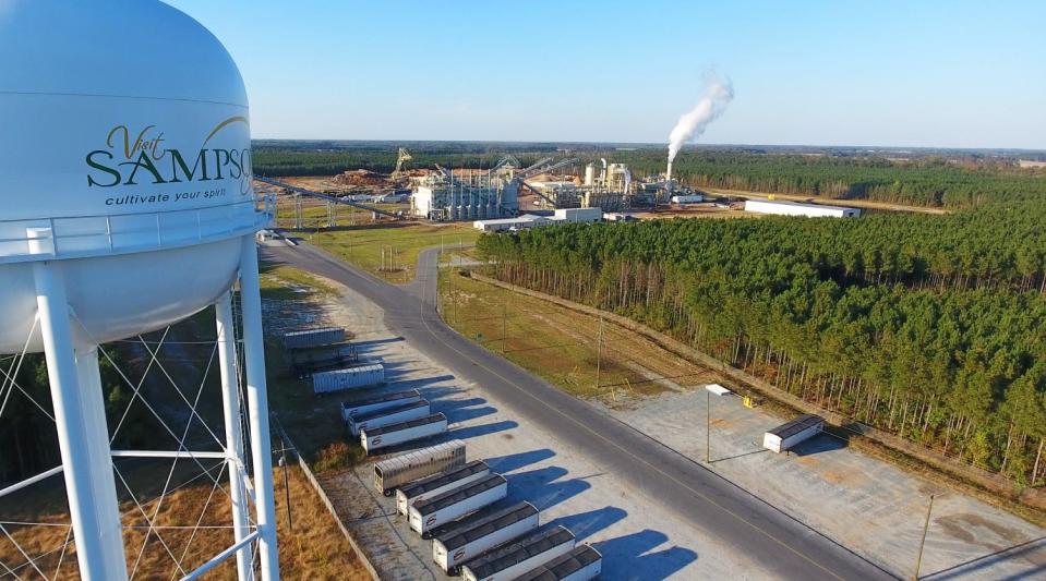 Enviva operates a wood pellet plant just off Interstate 40 in Sampson County.
