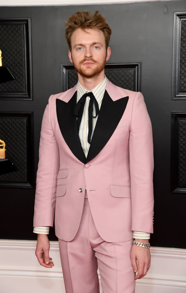 Finneas wore a pink tux for the occasion. Photo: Getty