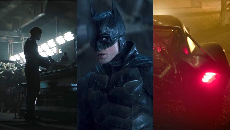 2022 The Batman's Batcave, Batsuit, and Batmobile directed by Matt Reeves and starring Robert Pattinson