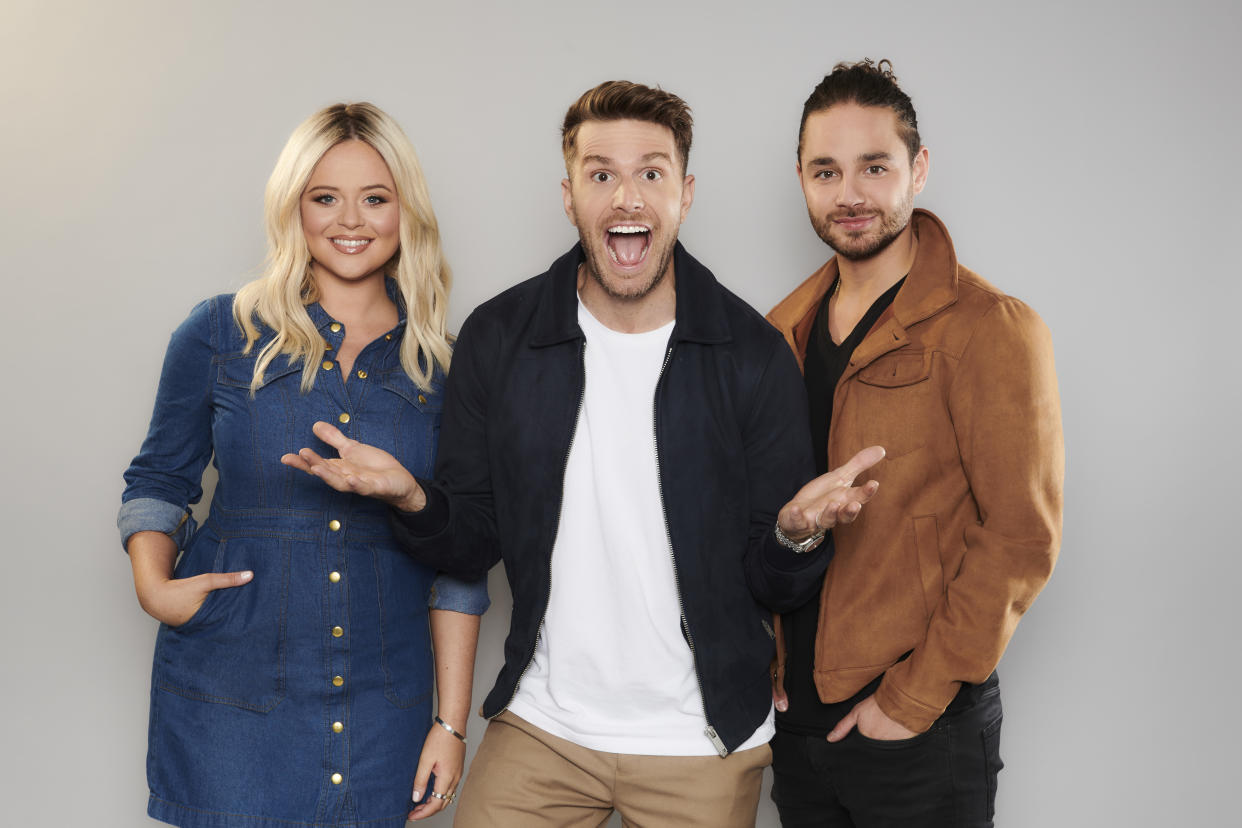 Emily Atack, Joel Dommett and Adam Thomas will host I'm A Celebrity... Extra Camp on ITV2 (Credit: ITV)