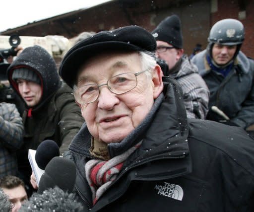 Polish director Andrzej Wajda talk to journalists in Gdansk during the filming of "Walesa", a movie dedicated to the communist-era Solidarity opposition leader Lech Walesa who struggled for a democratic, independant Poland