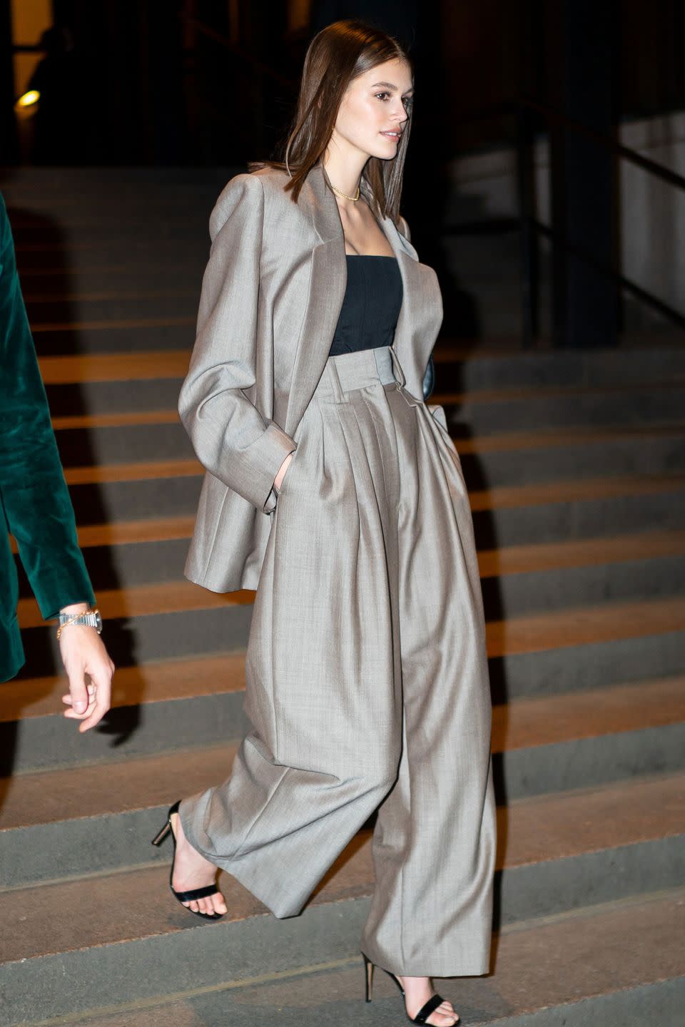 <p><strong>April 2019</strong> Kaia Gerber also opted for tailoring at Marc Jacobs' wedding, in a slouchy silver suit.</p>