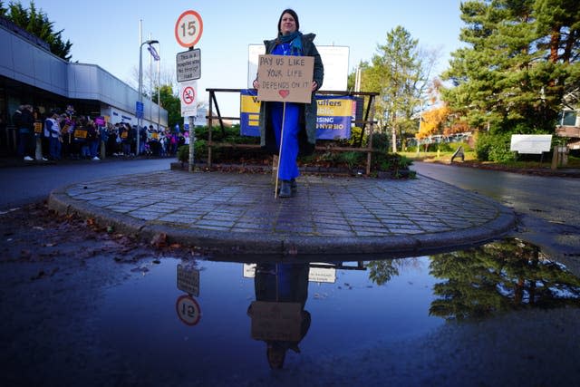 Madelaine Watkins joins members of the Royal College of Nursing on the picket line outside at Cardiff University Hospital 