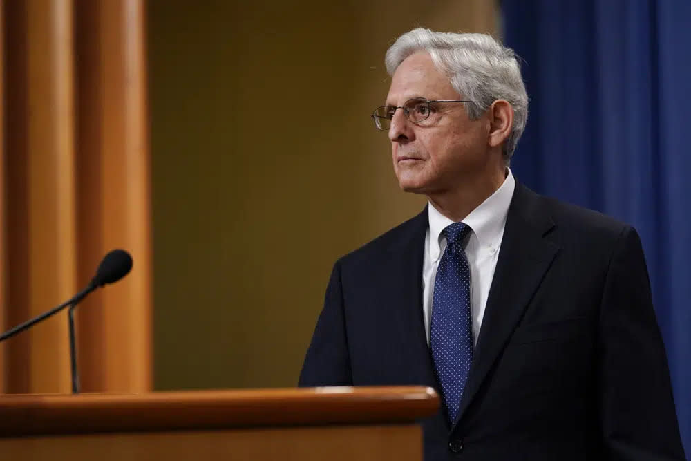 Attorney General Merrick Garland listens to a question as he leaves the podium after speaking at the Justice Department, Aug. 11, 2022, in Washington. (AP Photo/Susan Walsh, File)