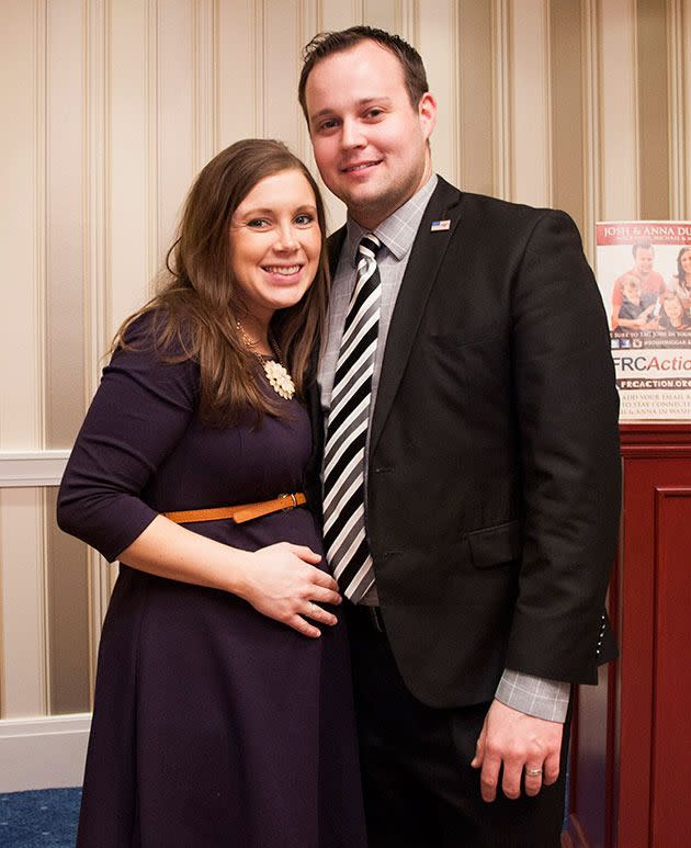 Josh Duggar with wife Anna in February before the scandal broke. Photo: Getty Images