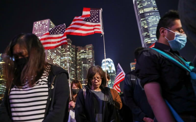 Protestors attend a gathering at the Edinburgh place in Hong Kong