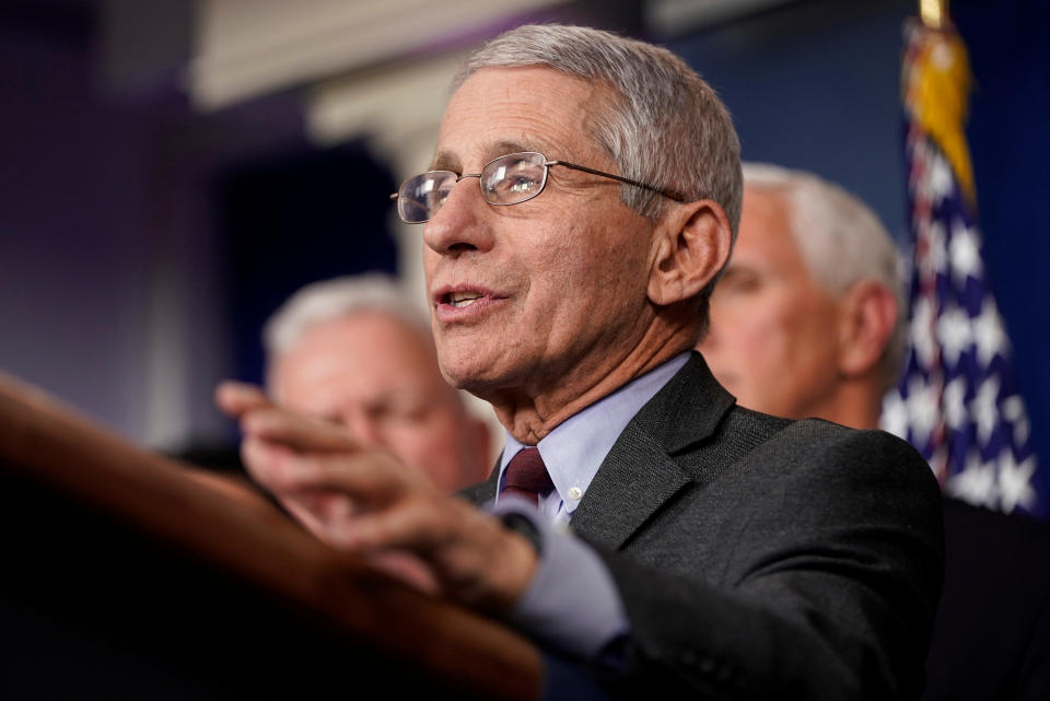 Director of the National Institute of Allergy and Infectious Diseases Anthony Fauci speaks during a news briefing on the administration's response to the coronavirus at the White House in Washington, U.S., March 15, 2020. (Joshua Roberts/Reuters)