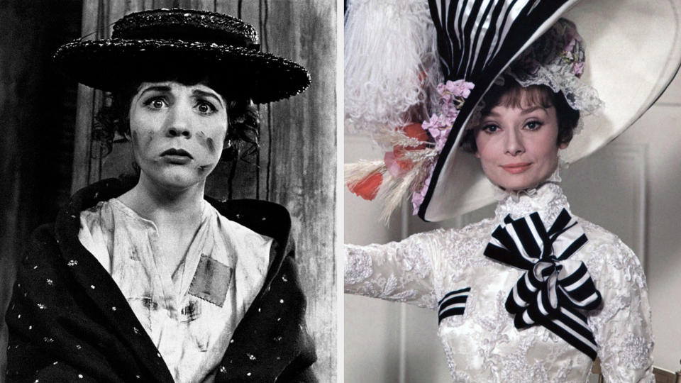 Julie Andrews as Eliza Doolittle; Audrey Hepburn as Eliza Doolittle