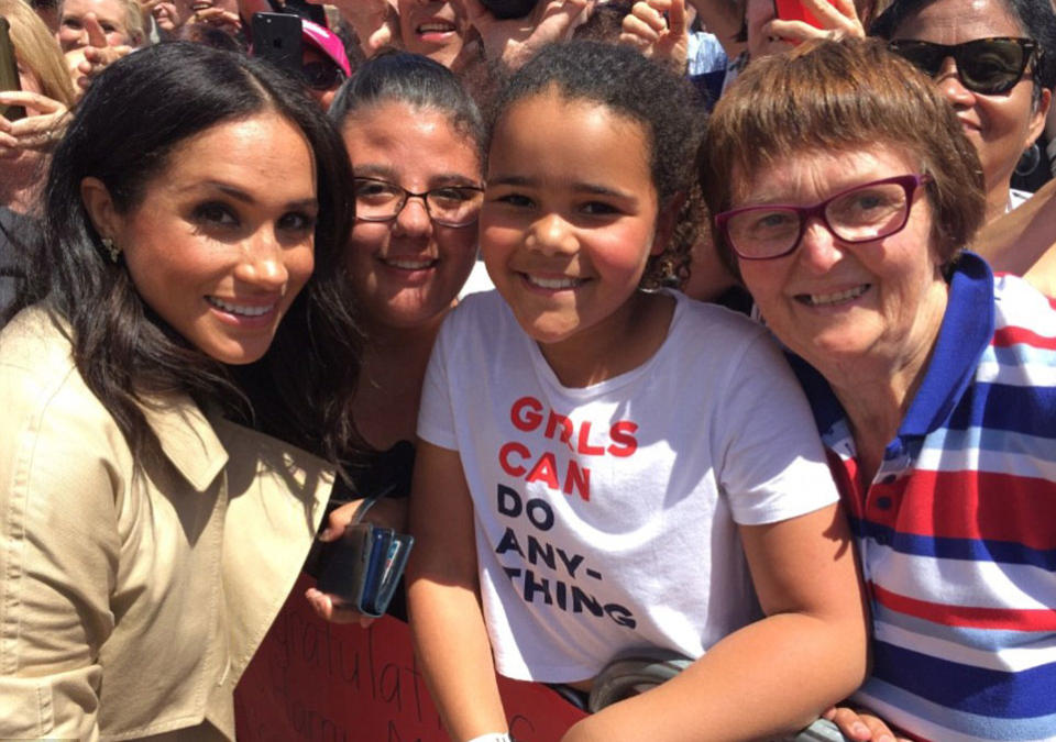 Speaking to Yahoo Lifestyle, young girl Sethunya Gibbons said she couldn’t believe it when Prince Harry came over and took a selfie of her with her idol. Photo: Supplied