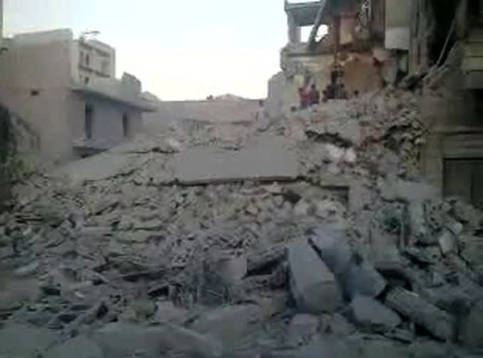 A YouTube clip said to show damage in Aleppo's Maadi district after an air raid. The Syrian air force on Friday for the first time attacked the Assal al-Ward area in the Kalamun region, killing one civilian, wounding dozens and destroying several homes, says a watchdog