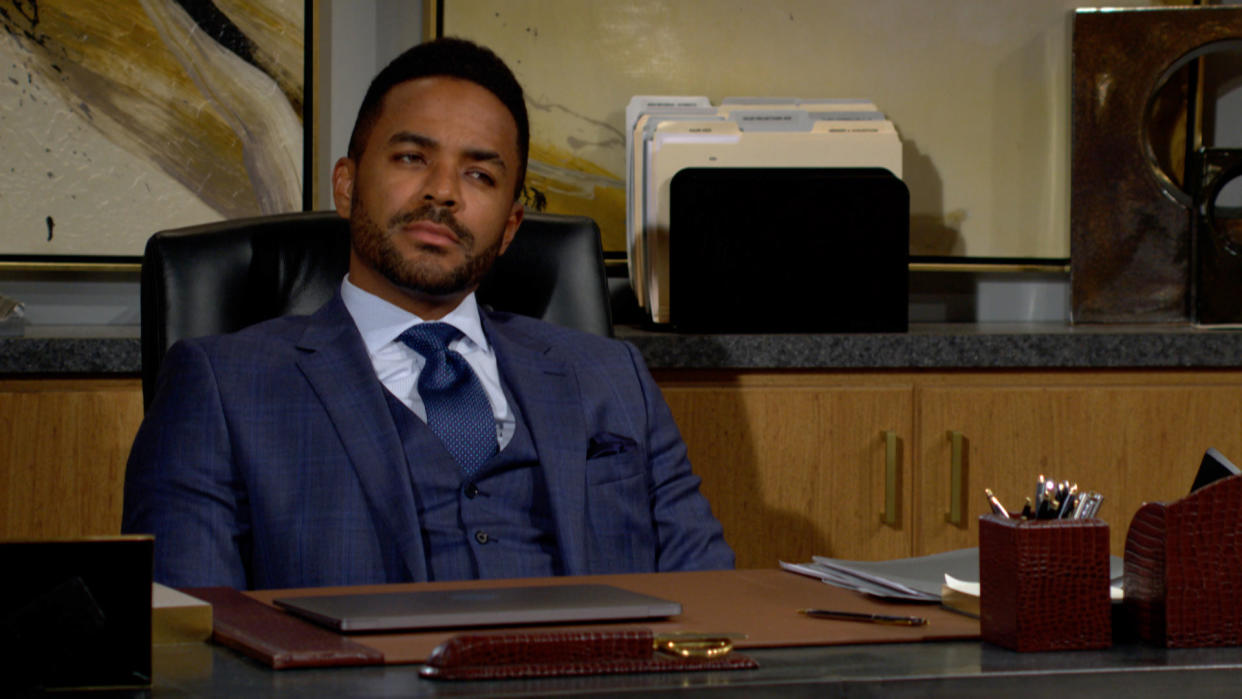  Sean Dominic as Nate sitting in his office at Newman Enterprises in The Young and the Restless. 