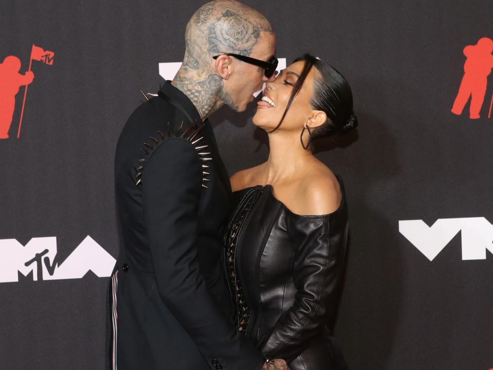 Travis Barker and Kourtney Kardashian attend the 2021 MTV Video Music Awards on September 12, 2021 in New York City.