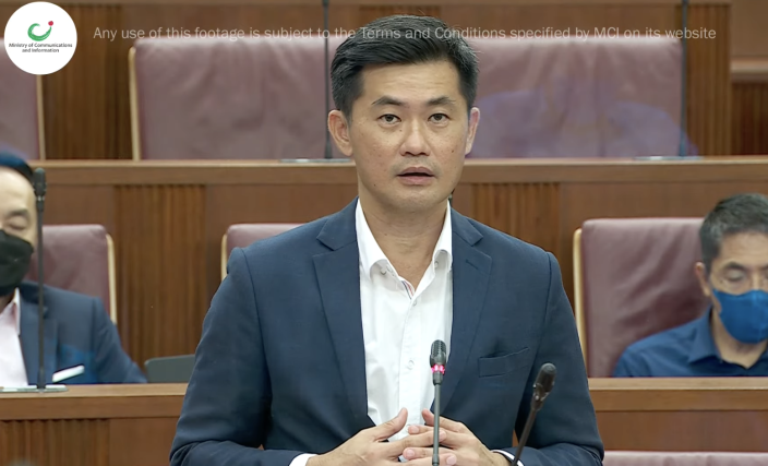 Minister of State of Home Affairs Desmond Tan delivering a Ministerial Statement in Parliament on 15 February 2022. (SCREENSHOT: Ministry of Communications and Information/YouTube)