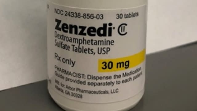 A bottle of Zenzedi ADHD medication.