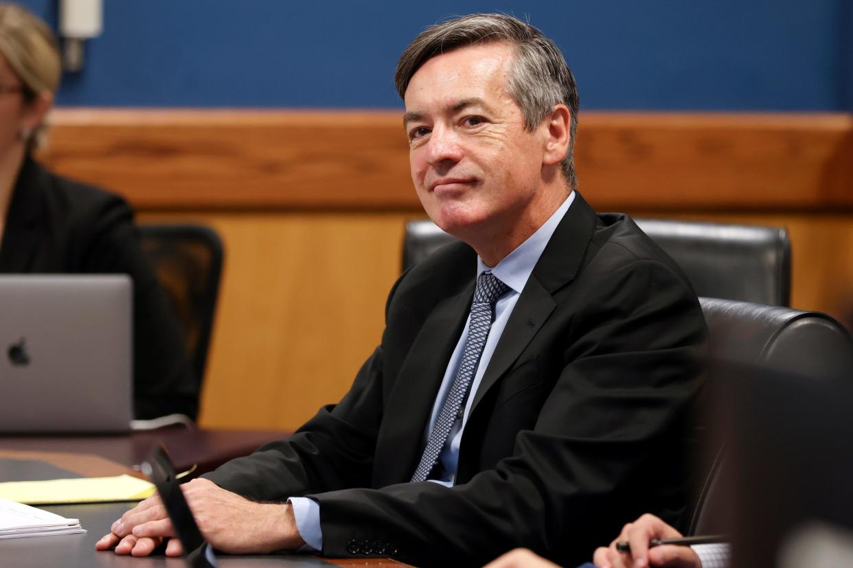 Lawyer Kenneth Chesebro, appears before Judge Scott MacAfee during a motions hearing on Oct. 10, 2023, in Atlanta. Chesebro has pleaded guilty to a felony just as jury selection was getting underway in his trial on charges accusing him of participating in efforts to overturn Donald Trump's loss in Georgia's 2020 election. Chesebro was charged alongside the Republican ex-president and 17 others with violating the state's anti-racketeering law.