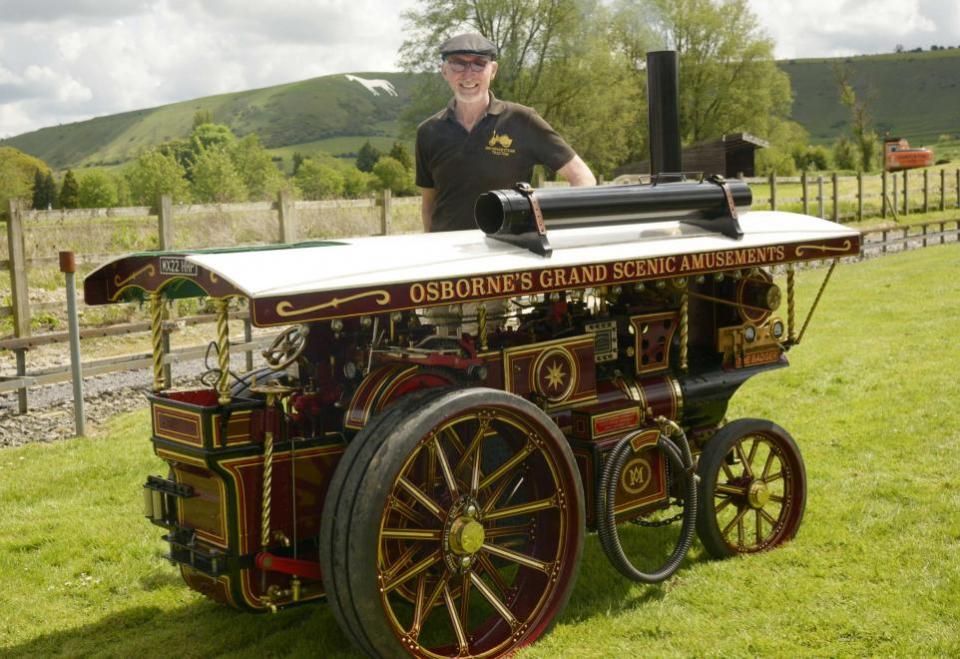 Wiltshire Times: Tim Osborne debuted his third-scale working steam model of a Burrell Scenic Showman’s road locomotive at the West Wiltshire Society of Model Engineers public open day at Westbury. Image: Trevor Porter 77032-2