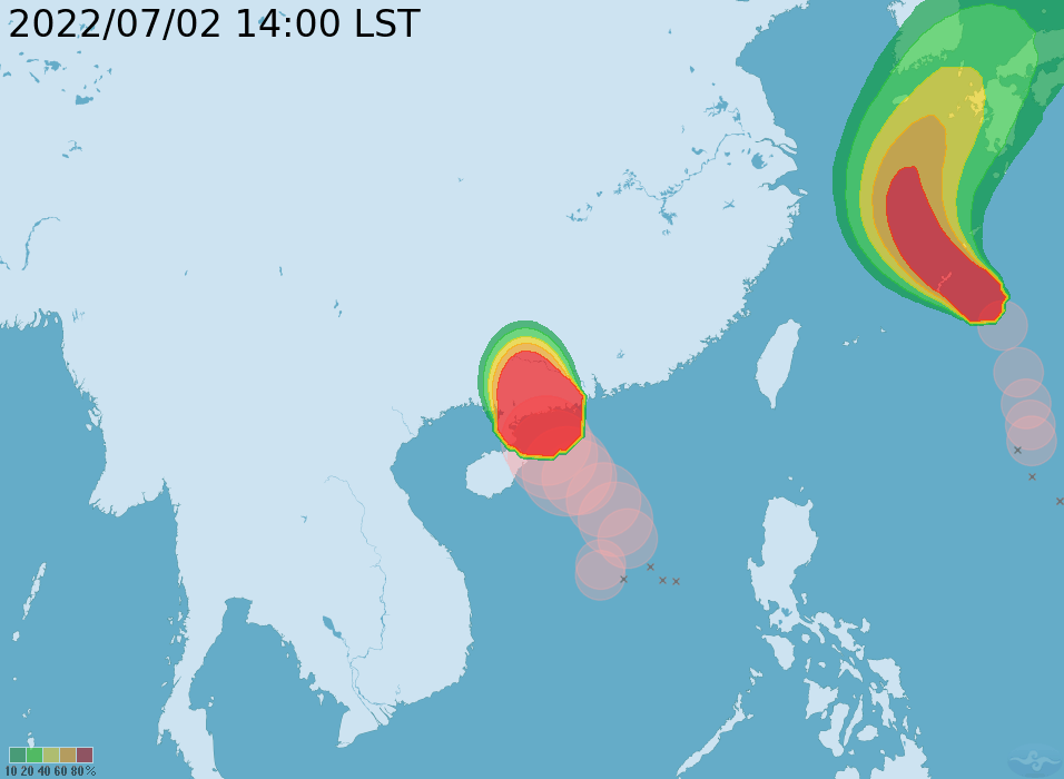 颱風「芙蓉」和「艾利」的預估暴風圈範圍。（圖／中央氣象局）