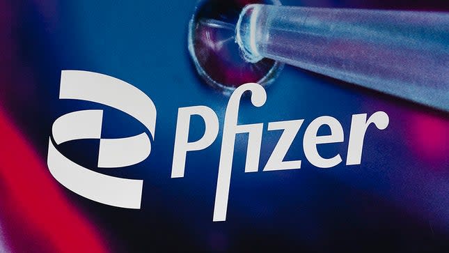 The Pfizer logo is displayed at the company's headquarters, Friday, Feb. 5, 2021, in New York City.