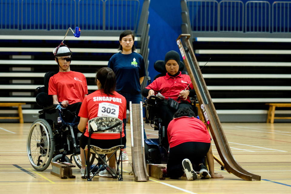 Nurulasyiqah Mohammad Taha (right) clinched gold in the BC3 individual category at the National Boccia Championships, beating Toh Sze Ning 8-0 in the final. (PHOTO: Singapore Disability Sports Council)