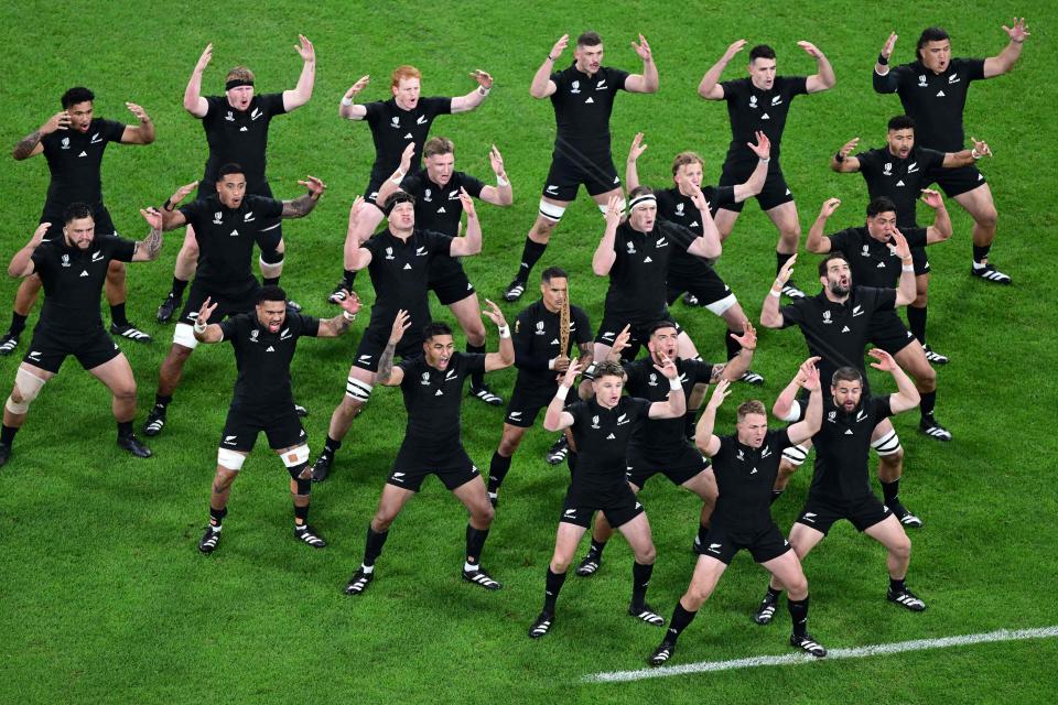 The All Blacks perform the Haka before kick-off (AFP via Getty Images)