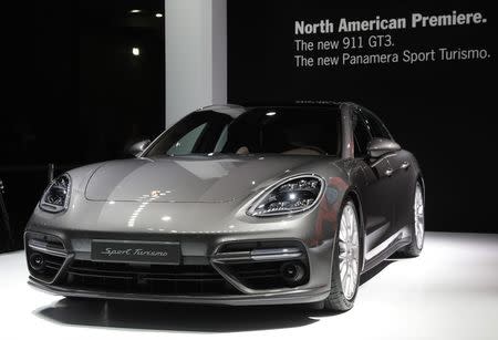 A 2018 Porsche Panamera Sport Turismo is displayed at the 2017 New York International Auto Show in New York City, U.S. April 12, 2017. REUTERS/Lucas Jackson