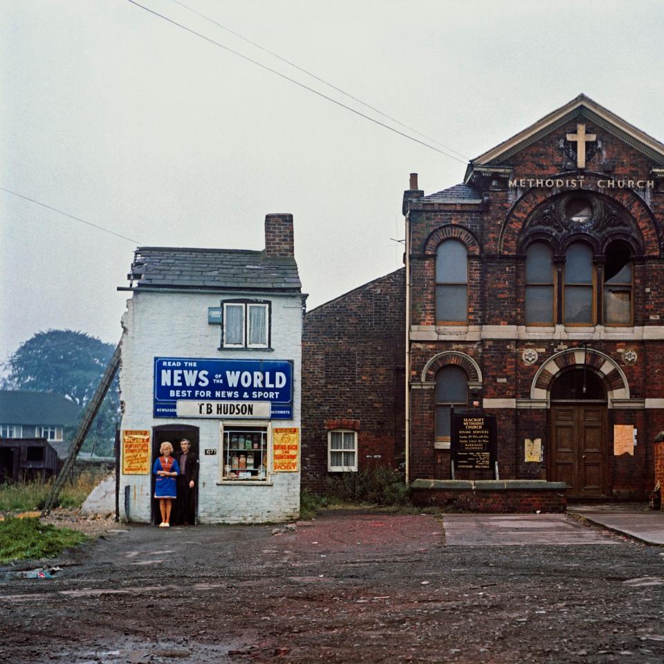 Mr and Mrs Hudson, by the old Seacroft Chapel, York Road, Leeds, 1974