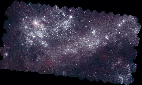 Nearly a million ultraviolet sources appear in this mosaic of the Large Magellanic Cloud, which was assembled from 2,200 images taken by Swift's Ultraviolet/Optical Telescope.