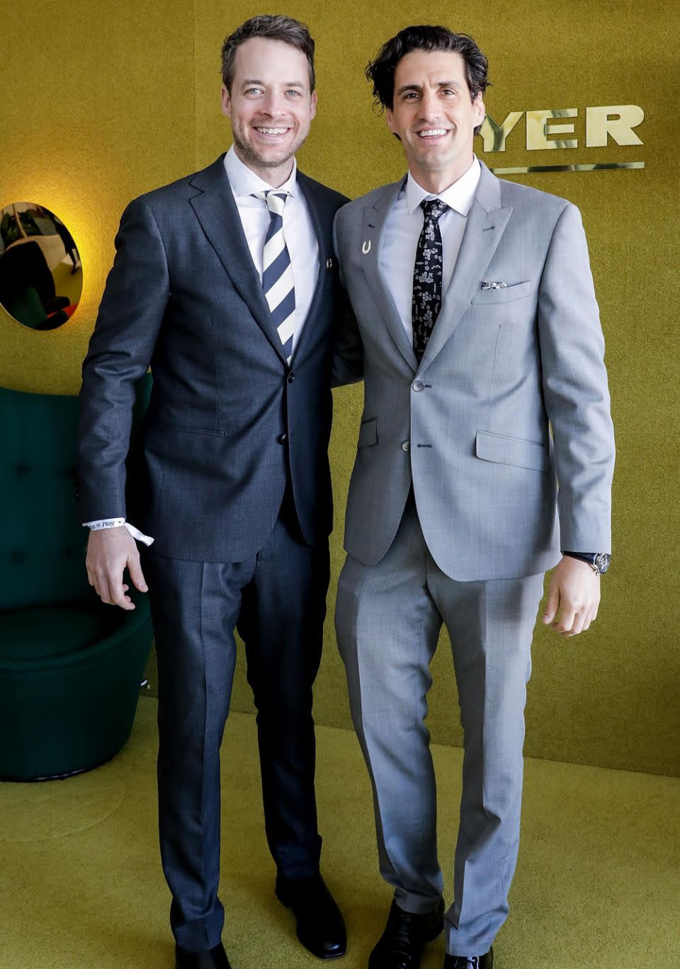 Hamish Blake (L) says radio replacements, Dave Hughes and Kate Langbroek, will have big shoes to fill when they take over the drive-time slot on 2Day FM next year - Hamish and co-host Andy Lee pictured at Derby Day. Source: Getty