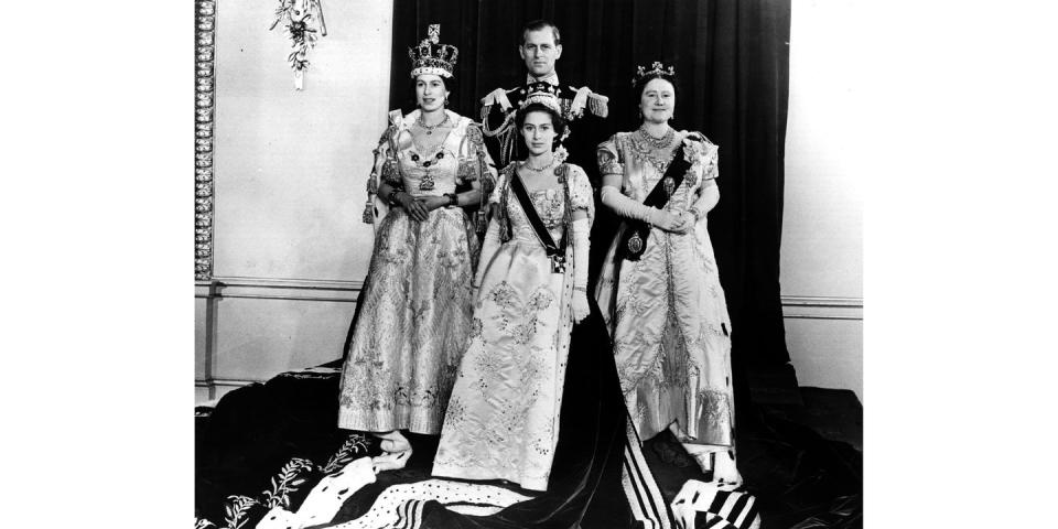 Queen Elizabeth, Prince Philip, the Queen Mother, and Princess Margaret