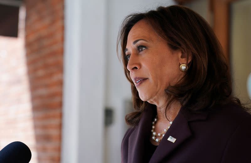 FILE PHOTO: U.S. Vice President Kamala Harris visits small business, Dream Big Children's Center, in Los Angeles