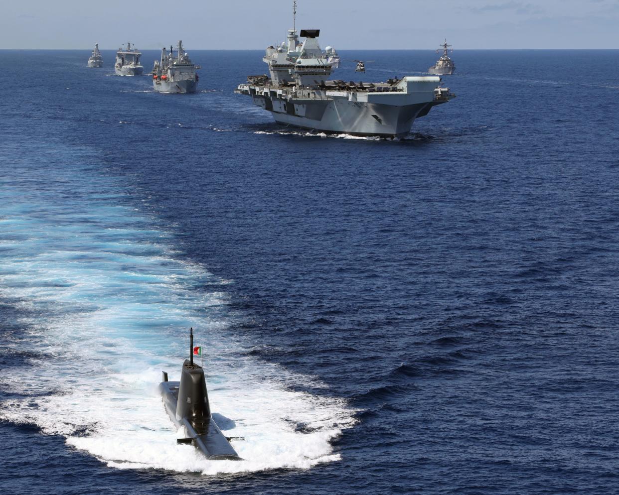 The Nato standing maritime group with the UK’s carrier strike group including the aircraft carrier HMS Queen Elizabeth in the eastern Atlantic (PA)