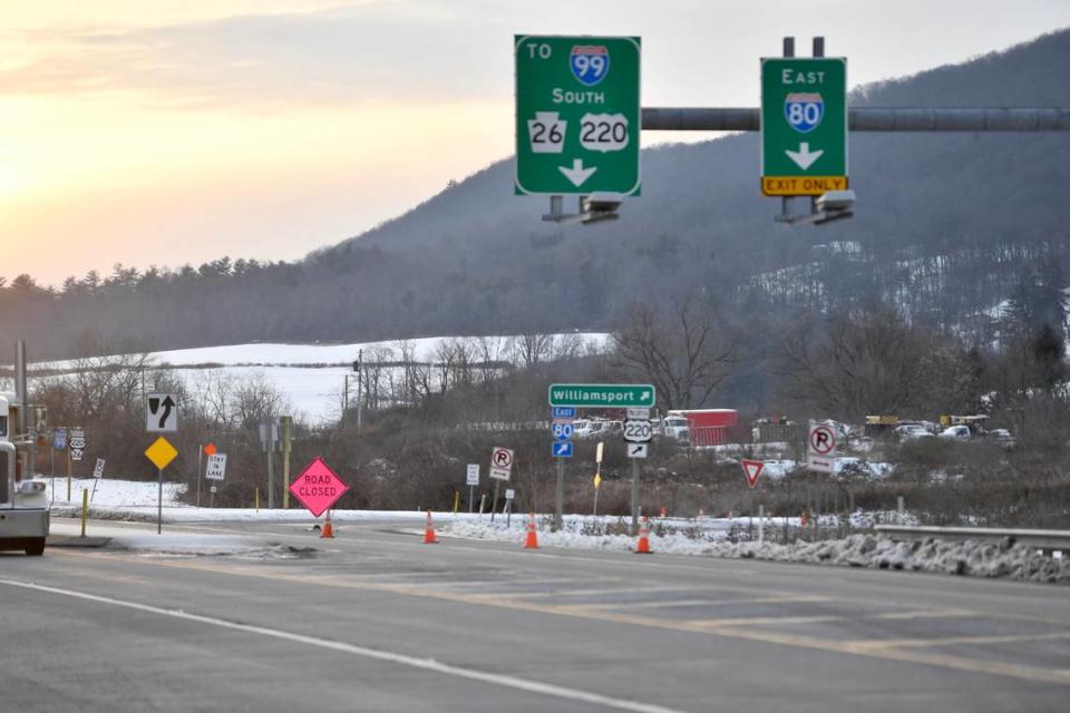 Eastbound lanes of Interstate 80 between Snoe Shoe and Lamar are expected to be closed for several hours Thursday evening after multiple vehicle crashes.
