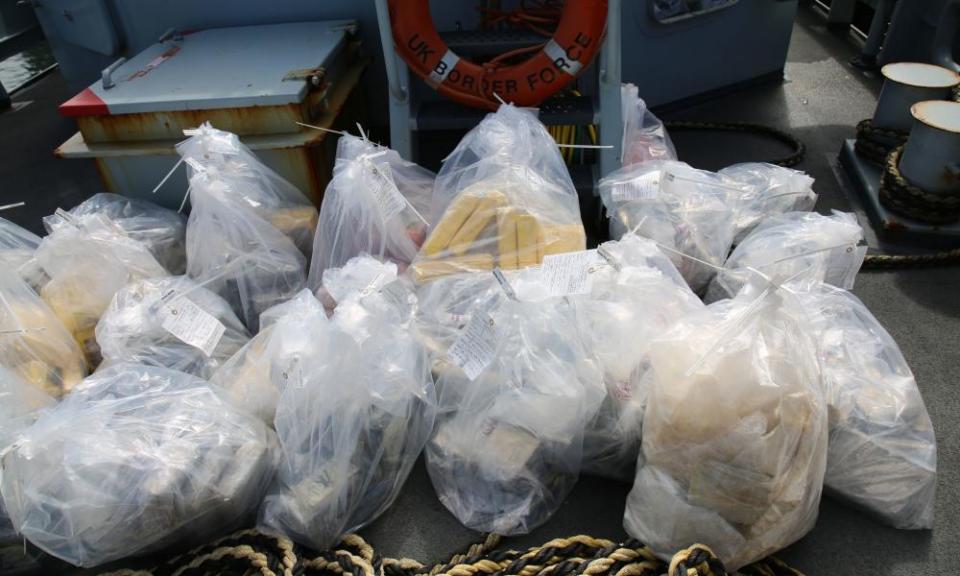 The seized cocaine on board a Border Force cutter.