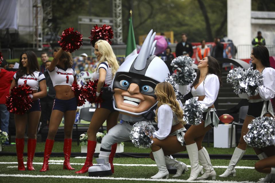 <p>Cheerleaders of Houston Texans and Oakland Raiders pose during the NFL Fan Fest CDMX 2016 at Bosque de Chapultepec on November 19, 2016 in Mexico City, Mexico. (Photo by Hector Vivas/LatinContent/Getty Images) </p>