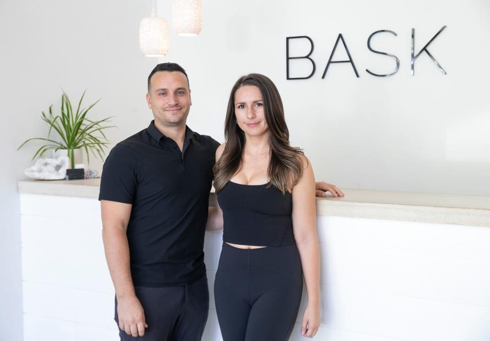 Owners John and Natalia DiFolco in their studio. Bask Hot Yoga is a Brielle-based business that provides yoga sessions in a relaxed, open atmosphere.  Manasquan, NJWednesday, November 2, 2022